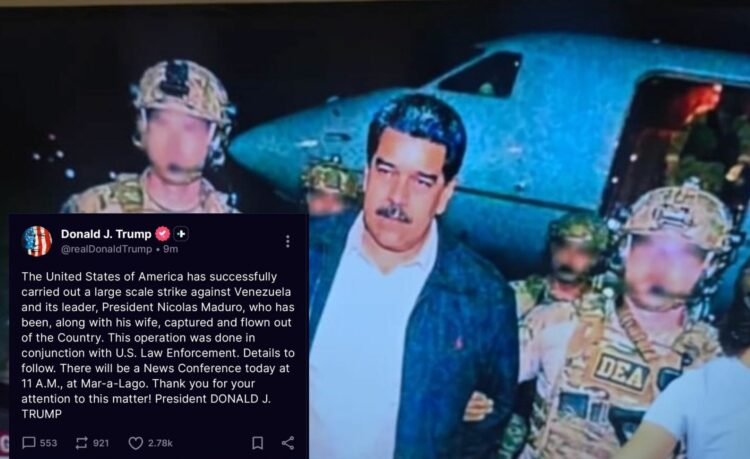 Confirma Donald Trump captura de Nicolás Maduro tras operación militar de EE. UU. en Caracas.