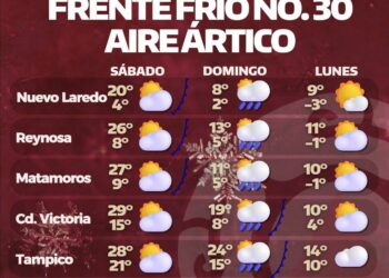 Frente frío 30 genera aire ártico y heladas en Tamaulipas