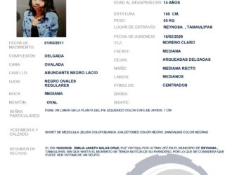 Desaparece adolescente de 14 años en Reynosa