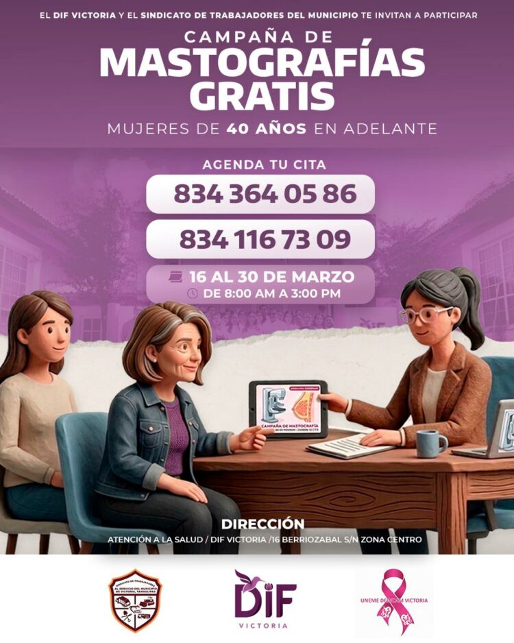 Realizan campaña de mastografías gratuitas para trabajadoras municipales en Victoria