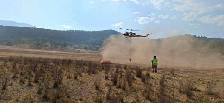 Combaten incendio forestal en Miquihuana con apoyo aéreo