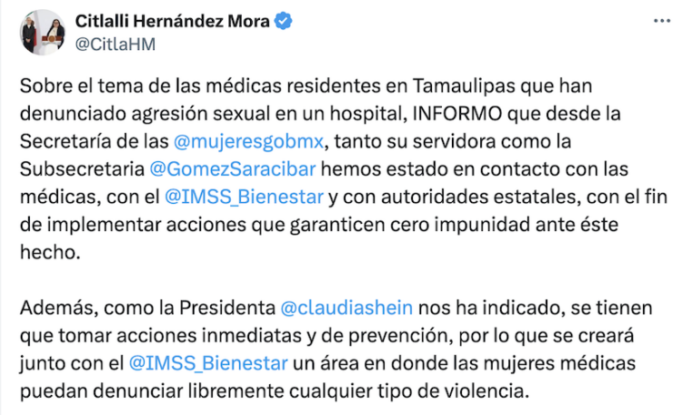 Gobierno Federal toma caso de abuso a doctoras