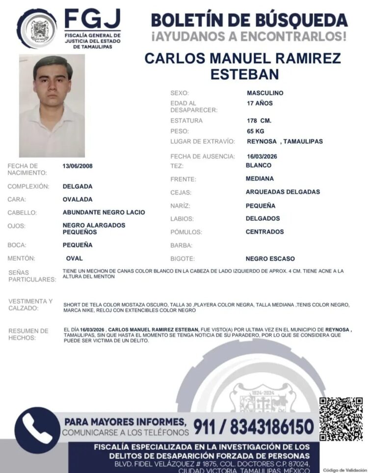 Desaparece menor de 17 años en Reynosa