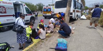 Microbús choca contra palmera; hay 15 lesionados