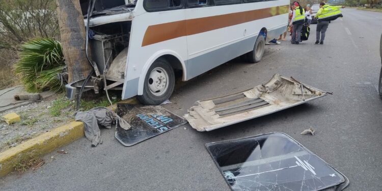 Microbús choca contra palmera; hay 15 lesionados