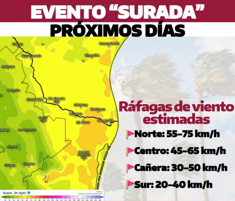 Alertan por surada con vientos intensos en Tamaulipas