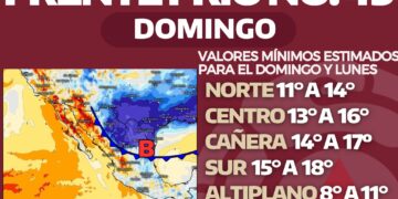 Prevén frente frío con lluvias y vientos fuertes