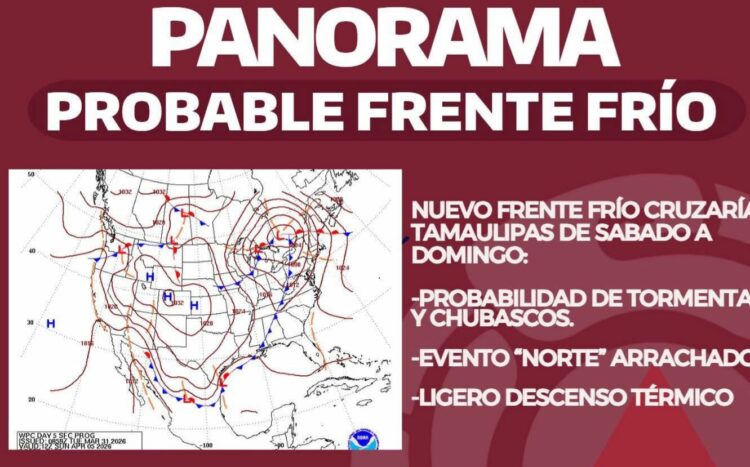 Frente frío amenaza con lluvias fuertes a Tamaulipas