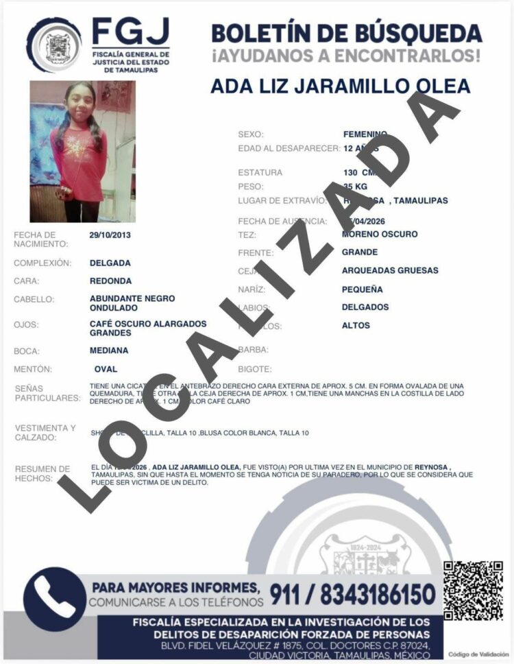 Localizan a menor desaparecida tras reporte ciudadano oportuno