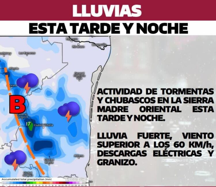 Alerta por tormentas y granizo hoy en Tamaulipas