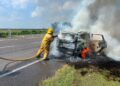 Se incendia vehículo en carretera a Matamoros