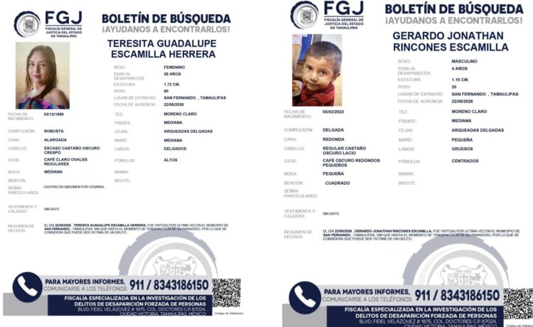 Madre y su hijo desaparecen en Tamaulipas