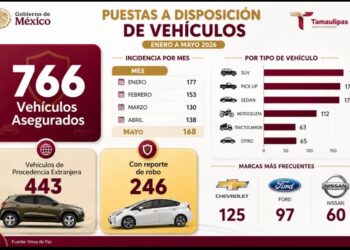 Aseguran 766 vehículos en Tamaulipas en cinco meses