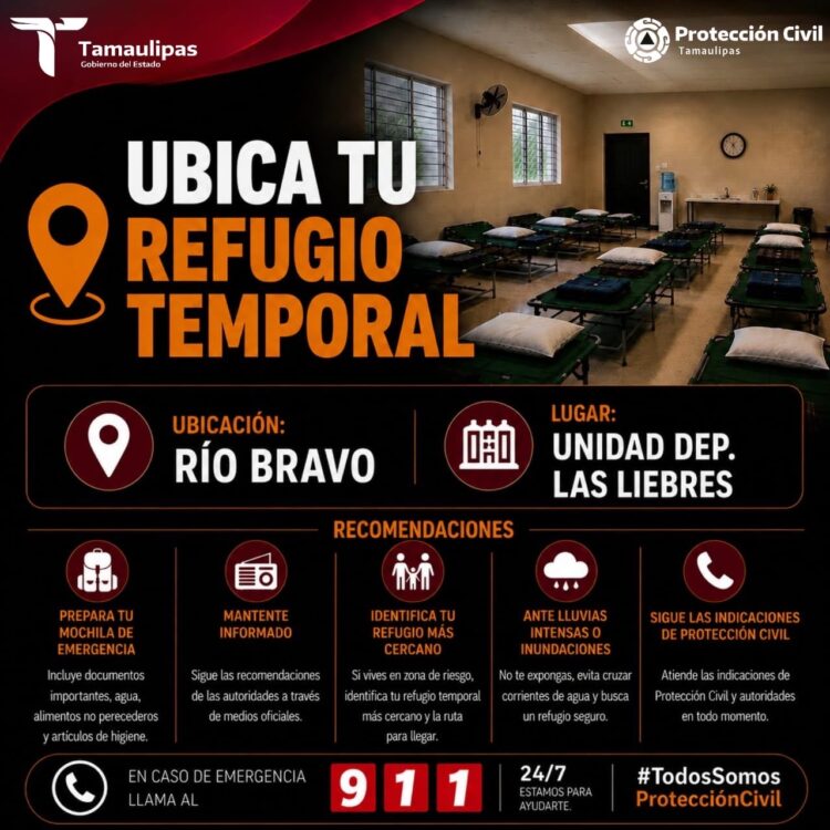Activan refugios por lluvias en Tamaulipas