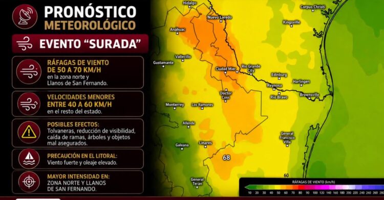 Alerta Protección Civil por fuertes vientos del sureste y tolvaneras en Tamaulipas