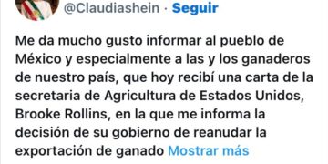 Abrirá EU frontera a importación de ganado mexicano; confirma Rollins a Sheinbaum