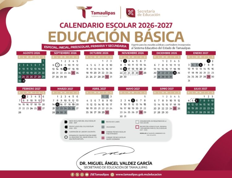 Cumplirá Tamaulipas con el calendario escolar de 185 días en ciclo 2026/2027
