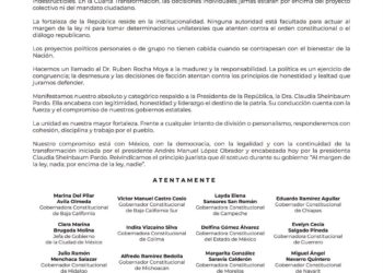Gobernadores morenistas rechazan regreso de Rocha Moya al gobierno de Sinaloa
