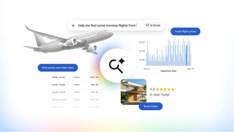 Google mejora su Modo IA con seguimiento de vuelos y reservas de hotel