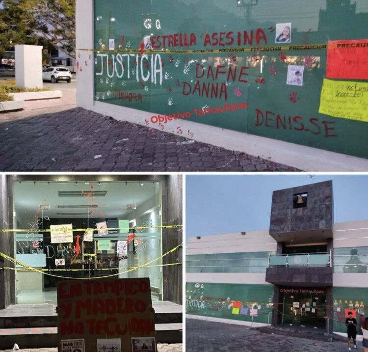 Pintan alcaldía de Madero en protesta por detención de Danna