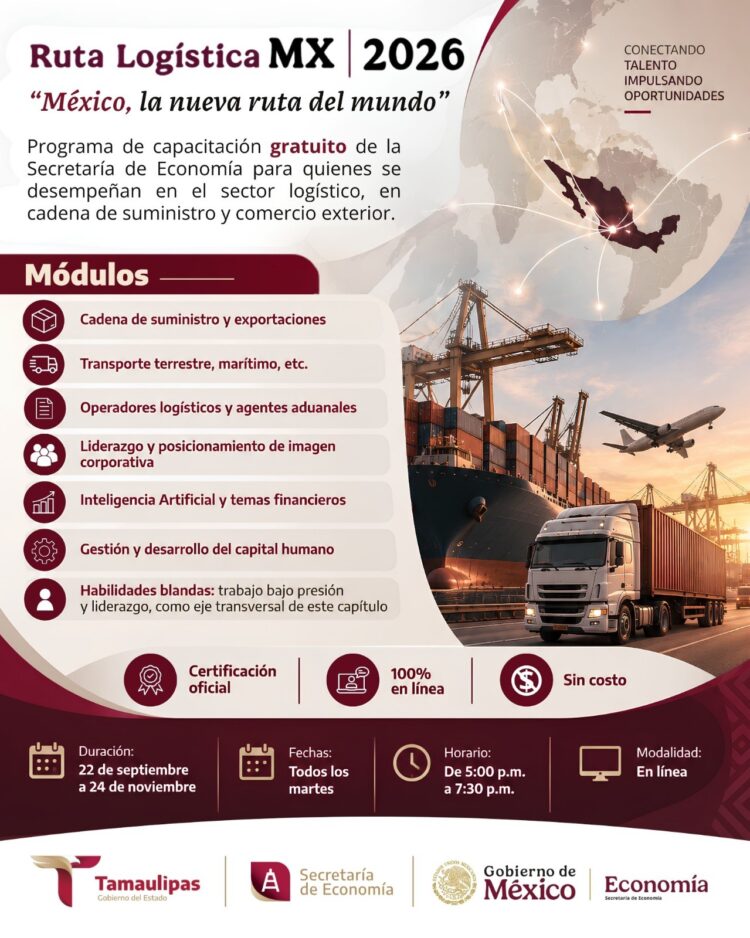 Invitan a tamaulipecos a capacitación bimestral en línea sobre la Ruta Logística MX 2026