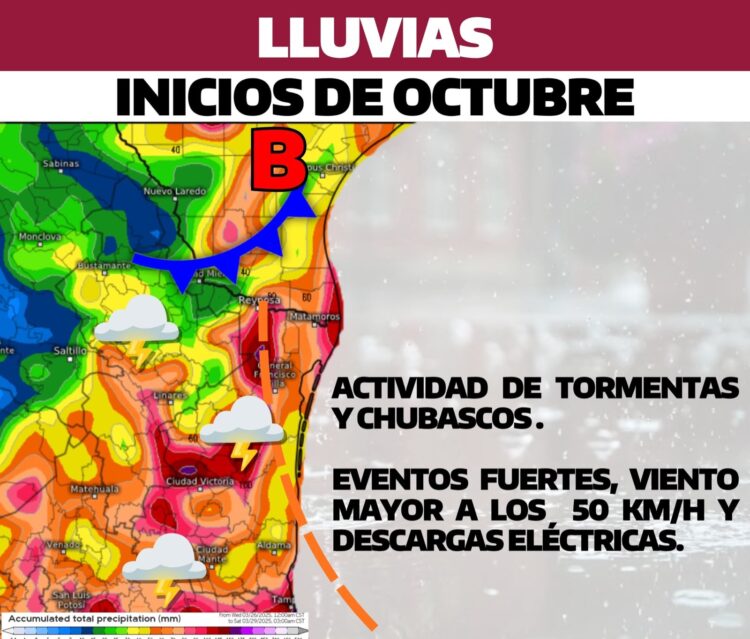 Inicio de octubre traerá lluvias a Tamaulipas